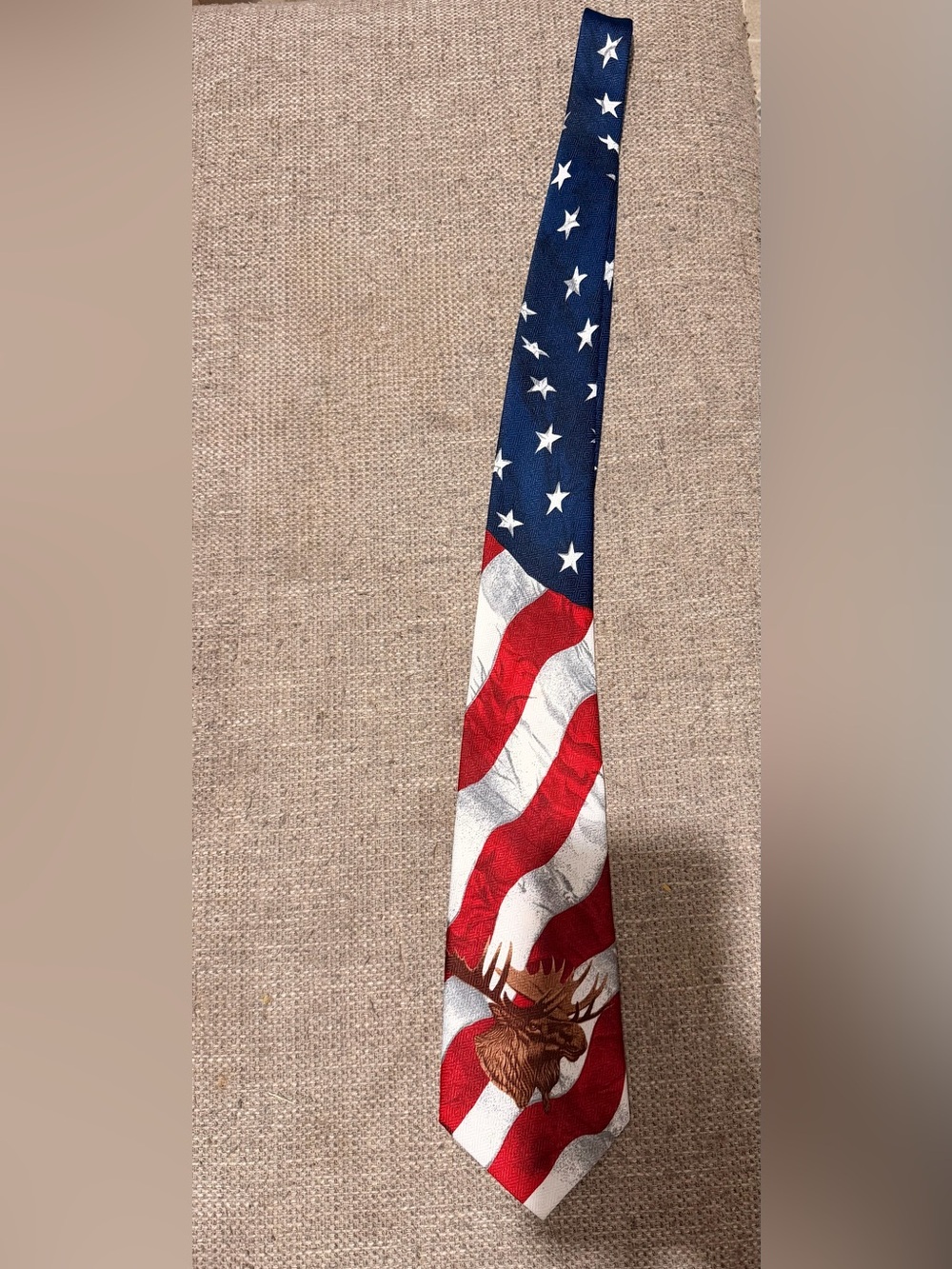 Vintage 90s Moose International USA Flag Moose Novelty Silk Tie Loyal Order